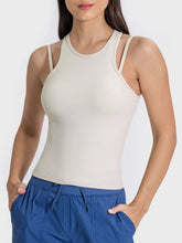 Millennia Cutout Round Neck Racerback Active Tank Beige