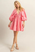 HYFVE Plunge Balloon Sleeve Poplin Mini Dress with Pockets Casual Dresses
