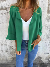 Full Size Open Front 3/4 Sleeve Cardigan Plus Size Green