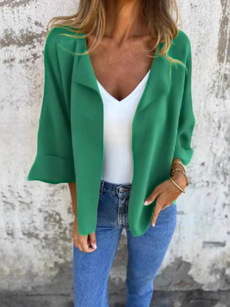 Full Size Open Front 3/4 Sleeve Cardigan Plus Size Green