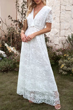 Embroidered Short Sleeve Surplice Neck Maxi Dress Maxi Dresses