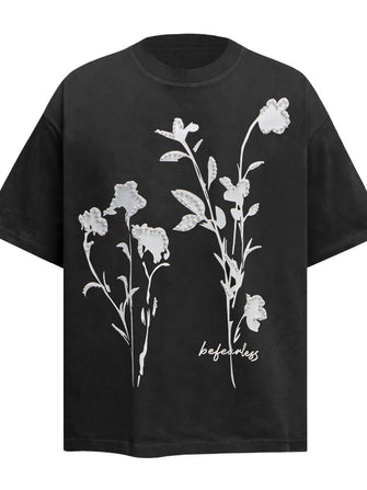 Men's Flower Pearl Detail Oversized Short Sleeve T-Shirt Black