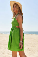 Davi & Dani Smocking Halter Neck Tie Open Back Mini Dress Casual Dresses