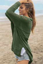 Openwork Side Slit Open Front Long Sleeve Cardigan Cardigans