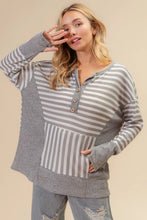 BiBi Striped Thumbhole Long Sleeve Top Grey