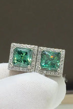 2 Carat Moissanite Square Stud Earrings with Green Gems