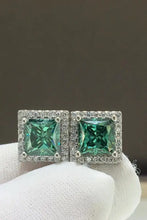 2 Carat Moissanite Square Stud Earrings with Green Gemstone Halos