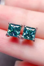 2 Carat Square Moissanite Teal Gemstone Stud Earrings in Sterling Silver