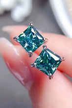 2 carat square moissanite four-prong teal stud earrings