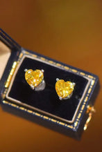 2 Carat Yellow Heart Moissanite Platinum-Plated Stud Earrings in Blue Box