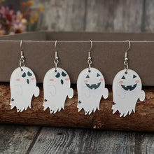 Four alloy acrylic ghost dangle earrings with varied expressions