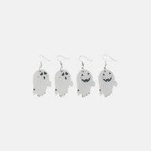 Four alloy acrylic ghost dangle earrings with varied expressions