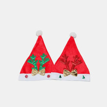 Two red piece antler Christmas hats with reindeer antlers, bows, and pompoms