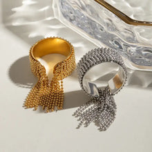 Gold and silver stainless steel tassel chain cuff bracelets with dangling beads