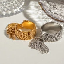 Gold and silver stainless steel tassel chain ring cuffs with beads