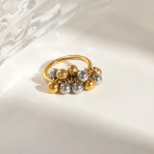 18k gold-plated stainless steel bubble cluster ring with gold and silver ball charms