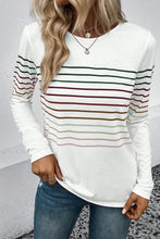 Striped Round Neck Long Sleeve T-Shirt White