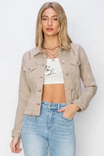 RISEN Full Size Raw Hem Button Up Cropped Denim Jacket Plus Size Khaki Woman Outerwear