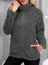 Fuzzy Zip Up Long Sleeve Jacket Woman Outerwear
