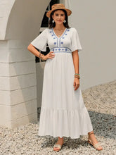 Ruffled Hem V-Neck Flutter Sleeve Dress Casual Dresses