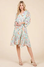 Lime 'N' Chili Floral Cinched Waist Balloon Sleeve V-Neck Dress Casual Dresses