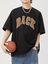 Men's Plus Size Letter Round Neck Half Sleeve T-Shirt Black