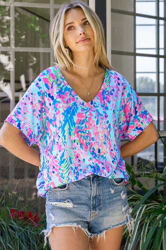 Printed V-Neck Tee Shirt Multicolor
