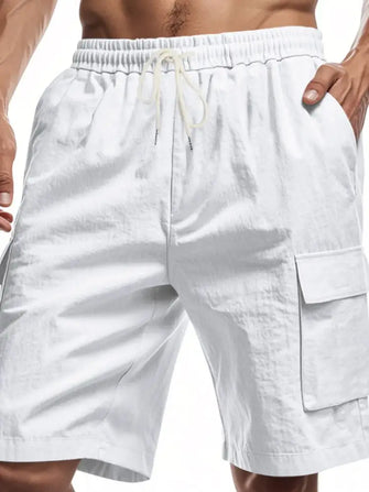 Men's Drawstring Shorts with Pockets White Mens Bottoms