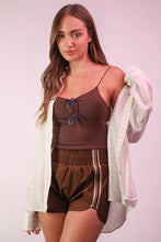 VERY J Striped Trim Detail Activewear Shorts Mocha