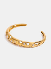 Stainless Steel Inlaid Rhinestone Cutout Bracelet Gold One Size