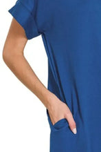 Zenana Rolled Short Sleeve Round Neck Dress Casual Dresses