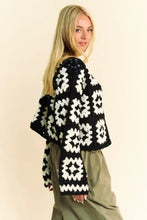 Davi & Dani Full Size Two Tone Flower Square Crochet Open Front Cardigan Woman Outerwear