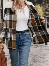 Perfee Pocketed Plaid Button Up Collared Neck Jacket Woman Outerwear