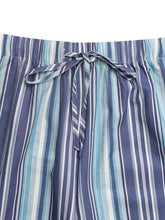 Blue and white stripe pattern wide-leg pants with matching drawstring waistband for a perfect fit