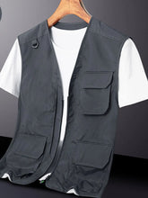 Men's Plus Size Zip Up V-Neck Vest Dark Gray