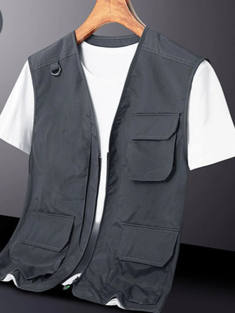 Men's Plus Size Zip Up V-Neck Vest Dark Gray