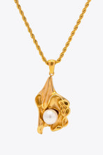 Pearl Trim Pendant Stainless Steel Necklace Gold One Size