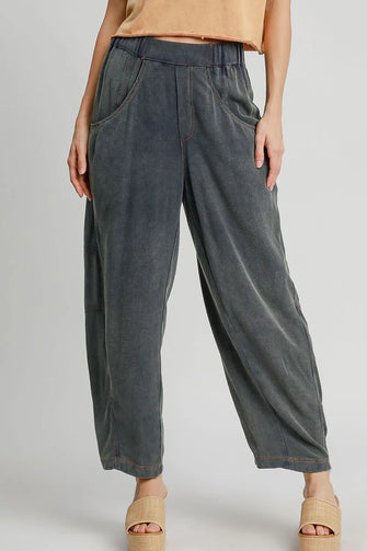 Umgee Elastic Waist Baggy Fit Pants with Pockets Navy
