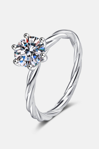 1 Carat Moissanite 6-Prong Twisted Ring Silver