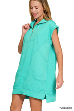 Zenana Textured Knit Jacquard Quarter Zipper Mini Dress Casual Dresses