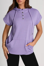 Drawstring Quarter Snap Cap Sleeve Hoodie Woman Sweatshirts