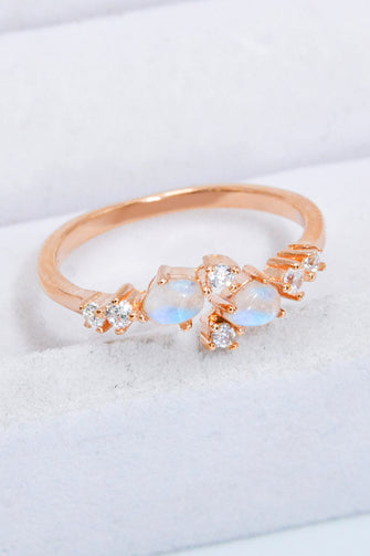 Natural Moonstone and Zircon Open Ring Rose Gold One Size