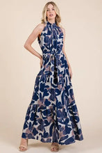 Lime 'N' Chili Abstract Halter Neck Tie-Waist Tiered Maxi Dress NAVY COMBO Casual Dresses