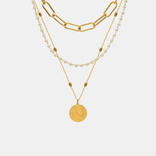 Synthetic Pearl Titanium Steel Three-Layered Necklace Gold One Size