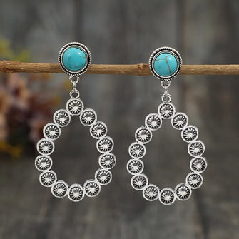 Artificial Turquoise Teardrop Earrings Silver One Size