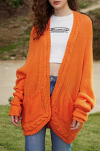 Cable-Knit Open Front Cardigan with Pockets Orange