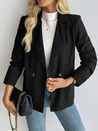 Perfee Lapel Collar Long Sleeve Blazer Black