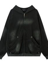 Men's Washed Zip-Up Oversized Hoodie Black
