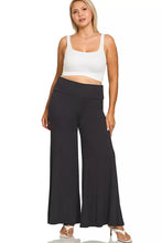 Black Zenana full size fold over waist comfy wide-leg pants made of stretchy fabric for plus size comfort