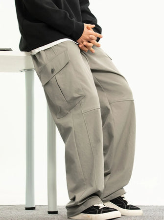 Men's Plus Size Drawstring Pants with Pockets Gray
